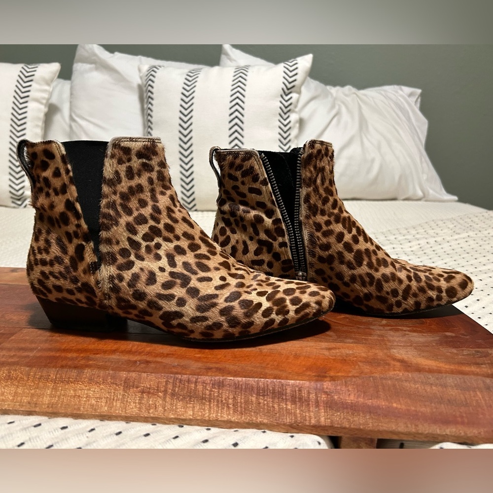 Isabel Marant Etoile Calf Hair Leopard Side Zip Ankle Boots